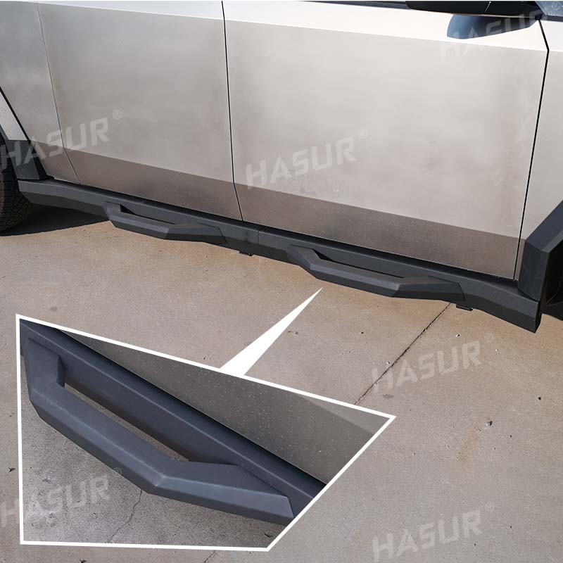 Tesla Cybertruck Side Steps - Heavy Duty Steel Running Boards - Q235A Powder Coated - Anti-Slip Replacement for Plastic Rocker Panels - 2023+ Cybertruck Accessories