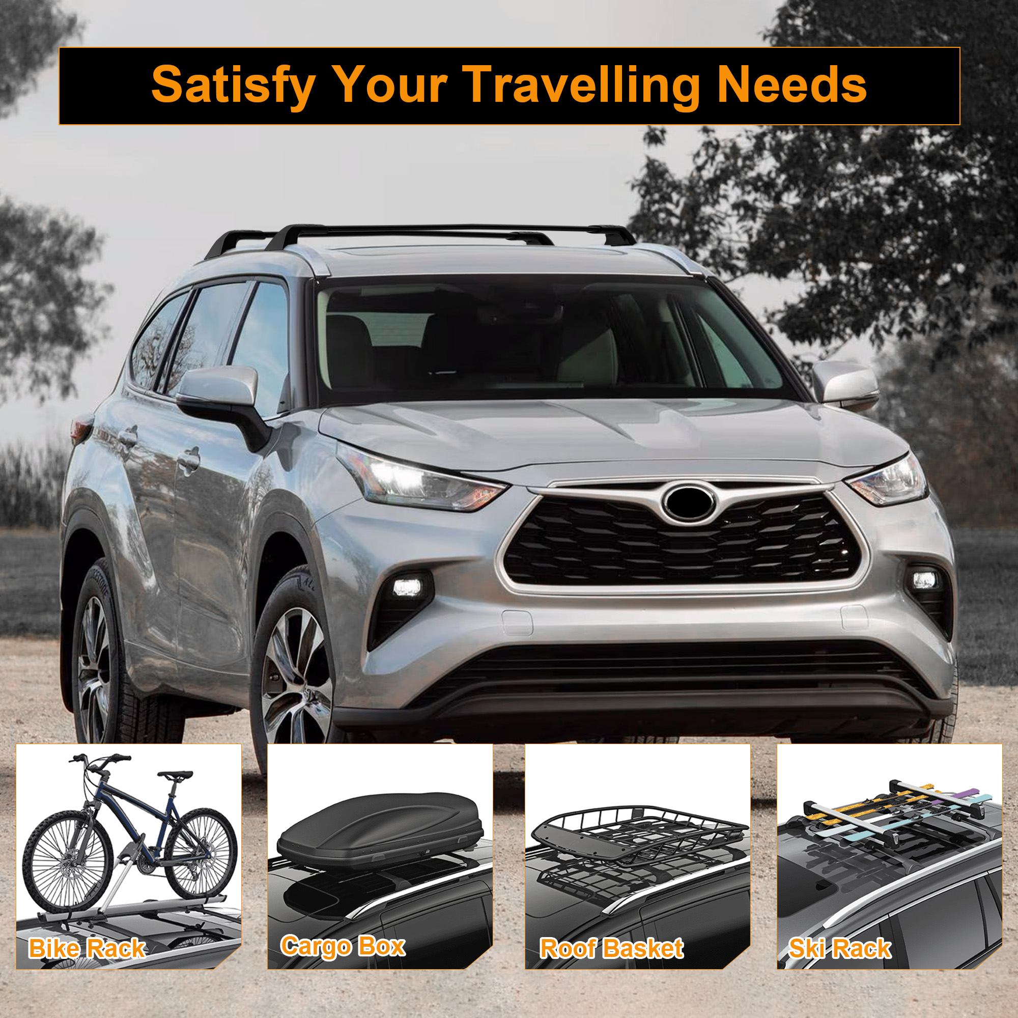 2020-2025 Toyota Highlander Roof Rack Cross Bars （Black）